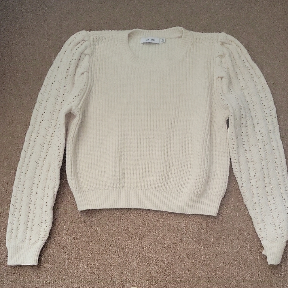 Cream Sweater with Textured Sleeves
